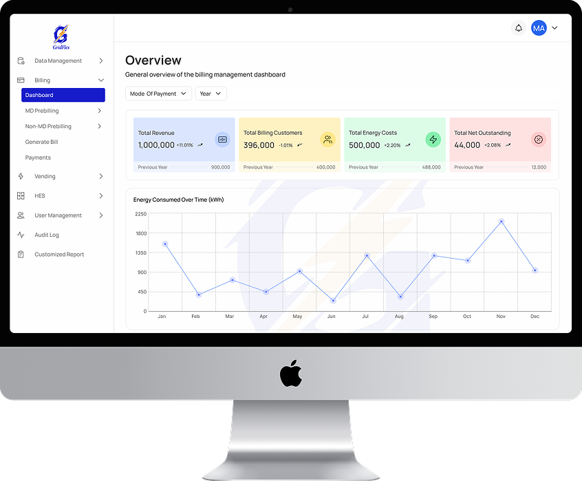 Gridflex dashboard on desktop