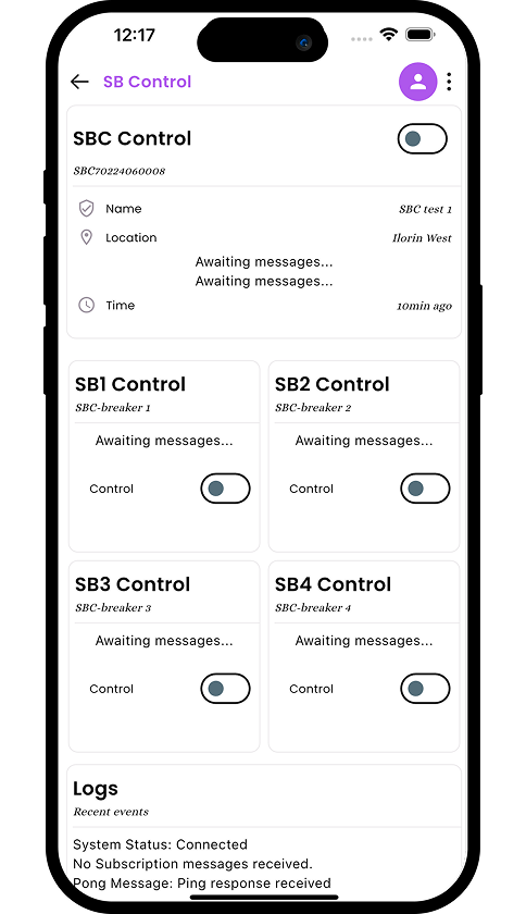 SBC mobile app interface